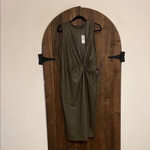 Express Olive Green Midi Dress with Twist Detail
